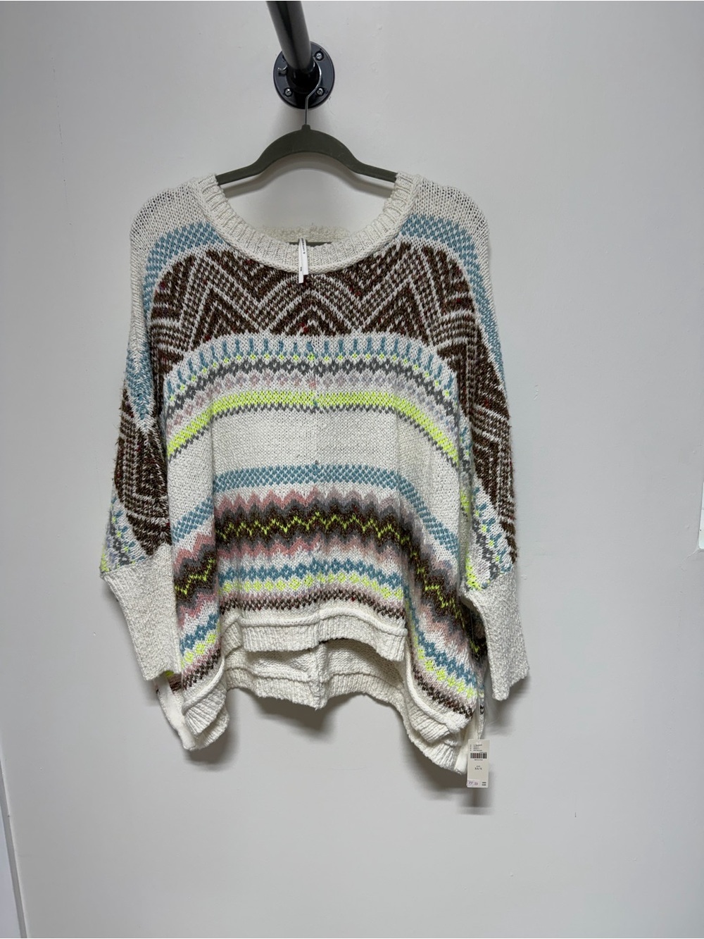 NWT By Anthropologie Fair Isle Poncho Sweater Ivory Multicolor XS/S - Picture 2 of 5